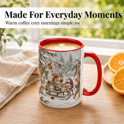 #pl[15oz|Red] Woodland Winter Coffee Mug, Forest Animals Mug, Ceramic Cup