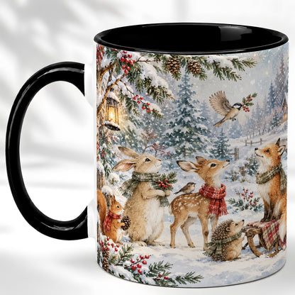 #pl[11oz|Black] Winter Woodland Coffee Mug, Forest Animals Mug, Ceramic Cup