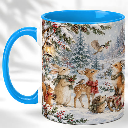 #pl[11oz|Blue] Winter Woodland Coffee Mug, Forest Animals Mug, Ceramic Cup