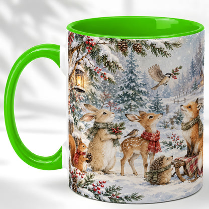 #pl[11oz|Green] Winter Woodland Coffee Mug, Forest Animals Mug, Ceramic Cup