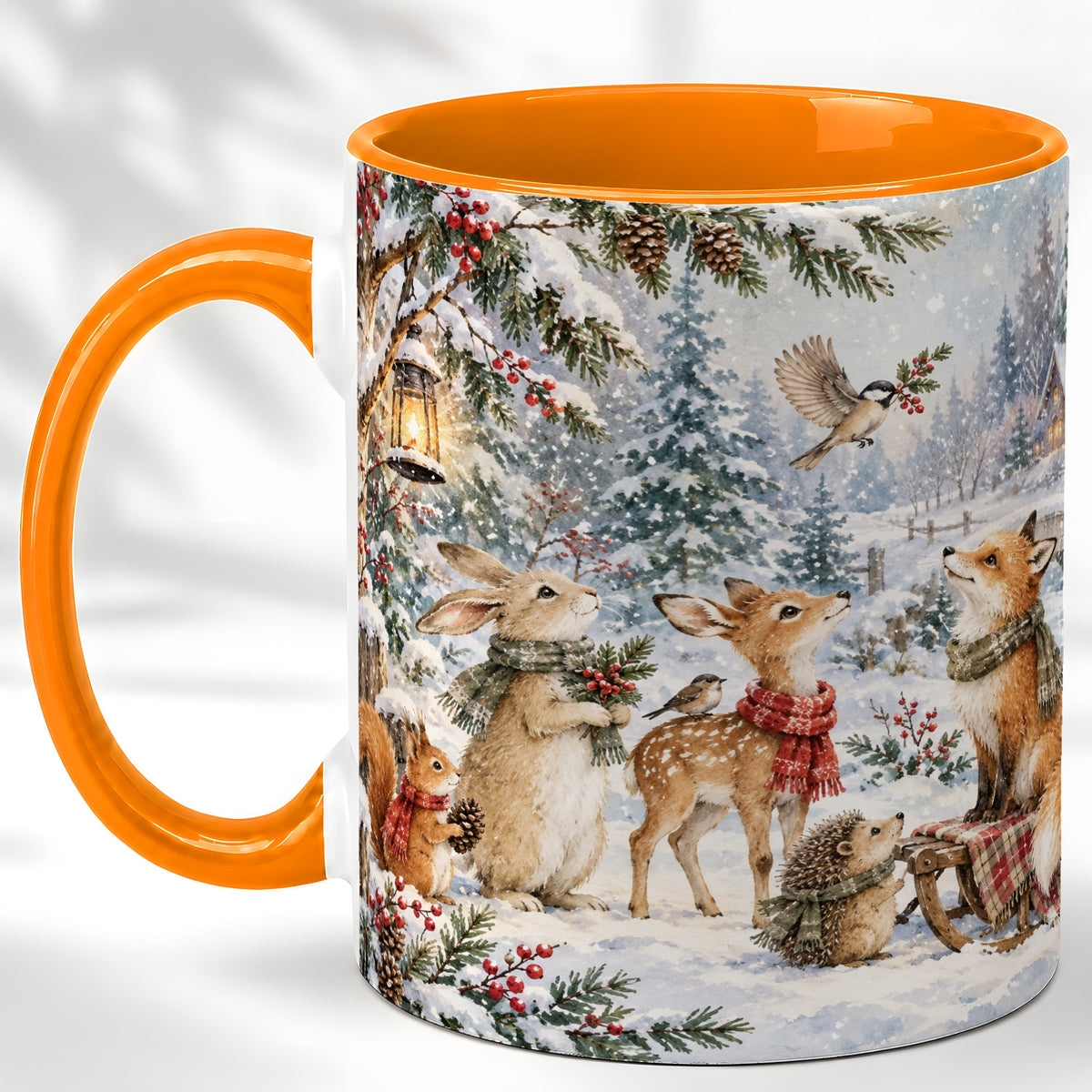 #pl[11oz|Orange] Winter Woodland Coffee Mug, Forest Animals Mug, Ceramic Cup