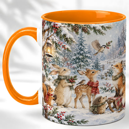 #pl[11oz|Orange] Winter Woodland Coffee Mug, Forest Animals Mug, Ceramic Cup