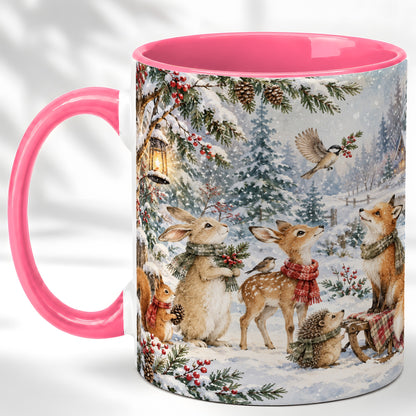 #pl[11oz|Pink] Winter Woodland Coffee Mug, Forest Animals Mug, Ceramic Cup
