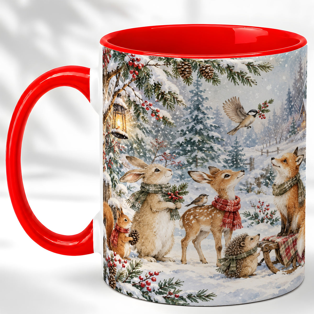 Winter Woodland Coffee Mug, Forest Animals Mug, Ceramic Cup