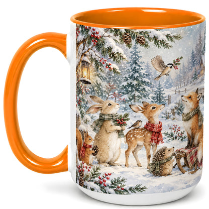 #pl[15oz|Orange] Winter Woodland Coffee Mug, Forest Animals Mug, Ceramic Cup