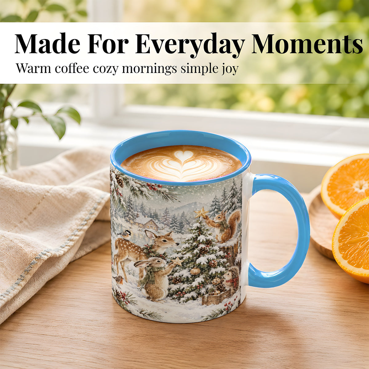 #pl[11oz|Blue] Woodland Christmas Coffee Mug, Winter Animals Mug, Ceramic Cup