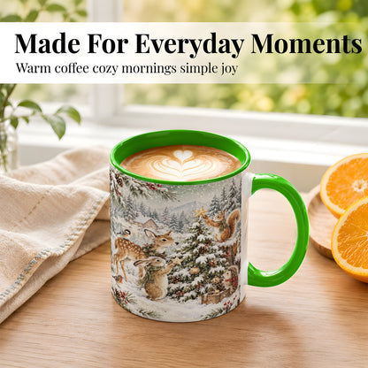 #pl[11oz|Green] Woodland Christmas Coffee Mug, Winter Animals Mug, Ceramic Cup