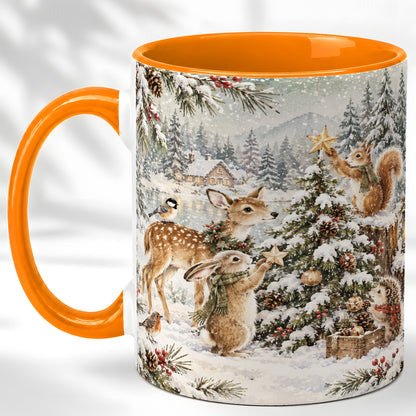 #pl[11oz|Orange] Woodland Christmas Coffee Mug, Winter Animals Mug, Ceramic Cup