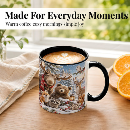 #pl[11oz|Black] Winter Wildlife Coffee Mug, Forest Animals Mug, Ceramic Cup