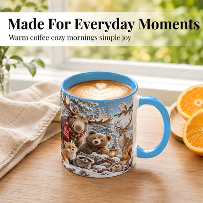 #pl[11oz|Blue] Winter Wildlife Coffee Mug, Forest Animals Mug, Ceramic Cup