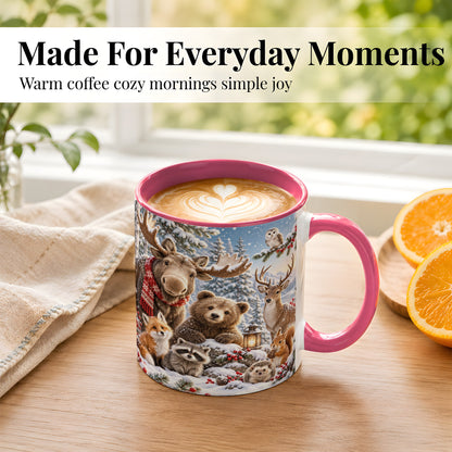 #pl[11oz|Pink] Winter Wildlife Coffee Mug, Forest Animals Mug, Ceramic Cup