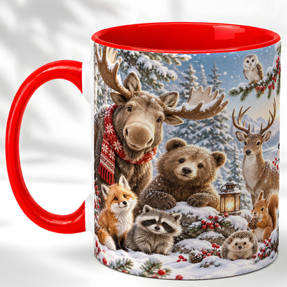 Winter Wildlife Coffee Mug, Forest Animals Mug, Ceramic Cup