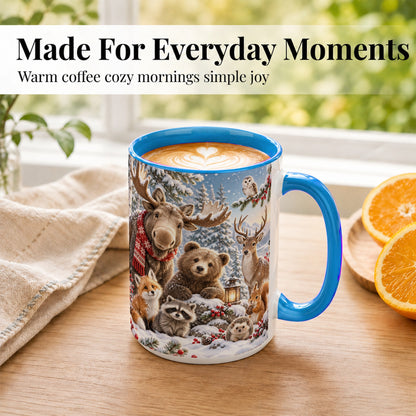 #pl[15oz|Blue] Winter Wildlife Coffee Mug, Forest Animals Mug, Ceramic Cup