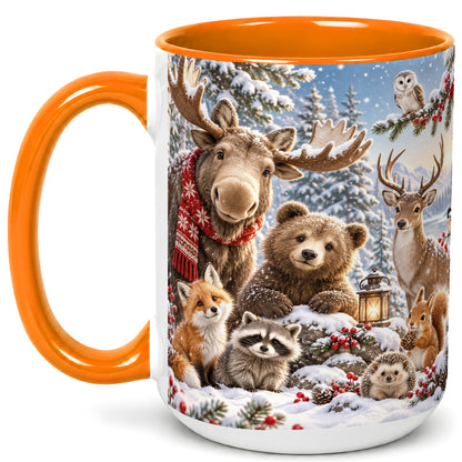 #pl[15oz|Orange] Winter Wildlife Coffee Mug, Forest Animals Mug, Ceramic Cup