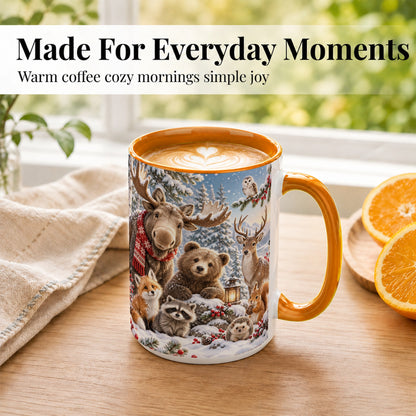#pl[15oz|Orange] Winter Wildlife Coffee Mug, Forest Animals Mug, Ceramic Cup