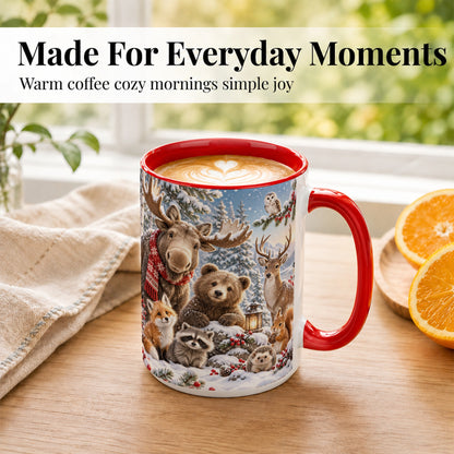 #pl[15oz|Red] Winter Wildlife Coffee Mug, Forest Animals Mug, Ceramic Cup