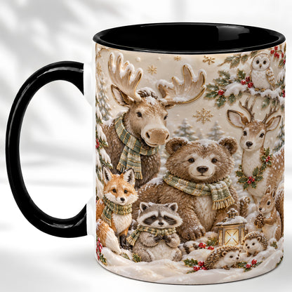 #pl[11oz|Black] Porcelain Woodland Coffee Mug, Winter Animals Mug, Ceramic Cup