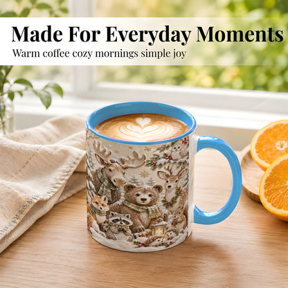 #pl[11oz|Blue] Porcelain Woodland Coffee Mug, Winter Animals Mug, Ceramic Cup