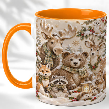 #pl[11oz|Orange] Porcelain Woodland Coffee Mug, Winter Animals Mug, Ceramic Cup