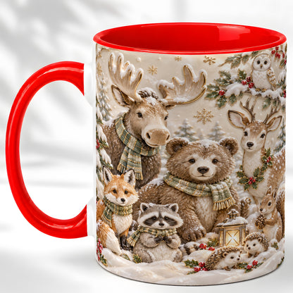 Porcelain Woodland Coffee Mug, Winter Animals Mug, Ceramic Cup