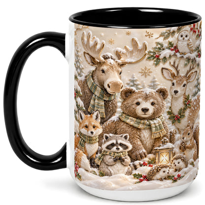 #pl[15oz|Black] Porcelain Woodland Coffee Mug, Winter Animals Mug, Ceramic Cup