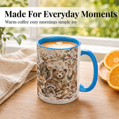 #pl[15oz|Blue] Porcelain Woodland Coffee Mug, Winter Animals Mug, Ceramic Cup