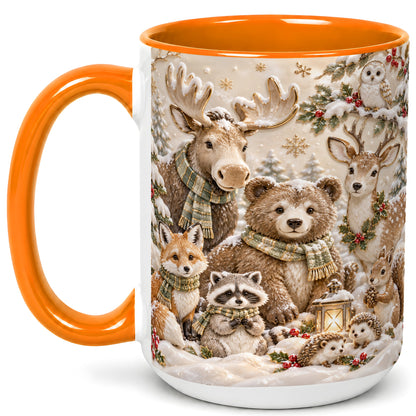 #pl[15oz|Orange] Porcelain Woodland Coffee Mug, Winter Animals Mug, Ceramic Cup