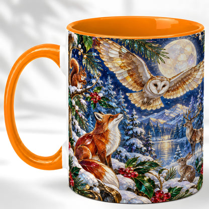 #pl[11oz|Orange] Stained Glass Winter Coffee Mug, Woodland Animals Mug, Ceramic Cup