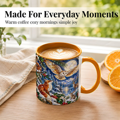 #pl[11oz|Orange] Stained Glass Winter Coffee Mug, Woodland Animals Mug, Ceramic Cup