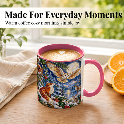 #pl[11oz|Pink] Stained Glass Winter Coffee Mug, Woodland Animals Mug, Ceramic Cup