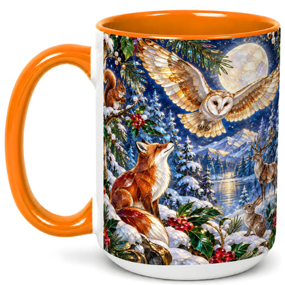 #pl[15oz|Orange] Stained Glass Winter Coffee Mug, Woodland Animals Mug, Ceramic Cup