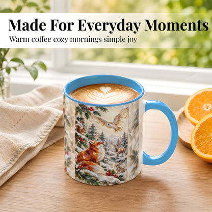 #pl[11oz|Blue] Crystal Winter Forest Coffee Mug, Woodland Animals Mug, Ceramic Cup