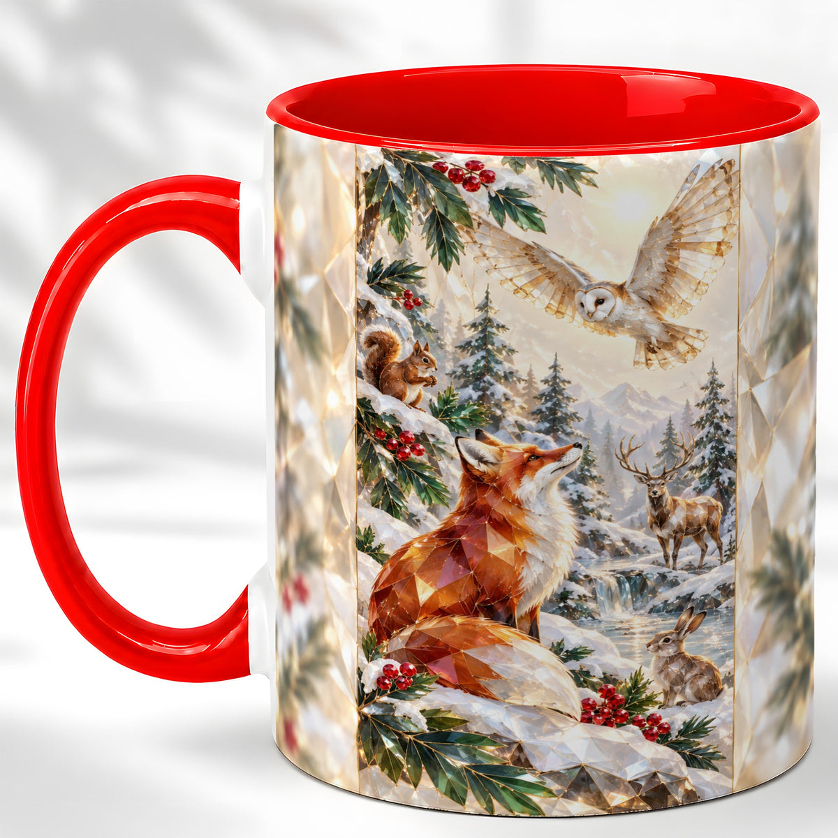 Crystal Winter Forest Coffee Mug, Woodland Animals Mug, Ceramic Cup