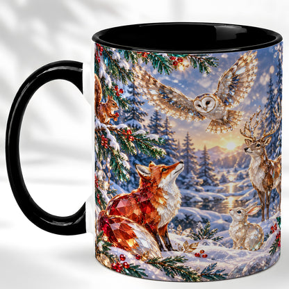#pl[11oz|Black] Winter Woodland Coffee Mug, Wildlife Mug, Ceramic Cup