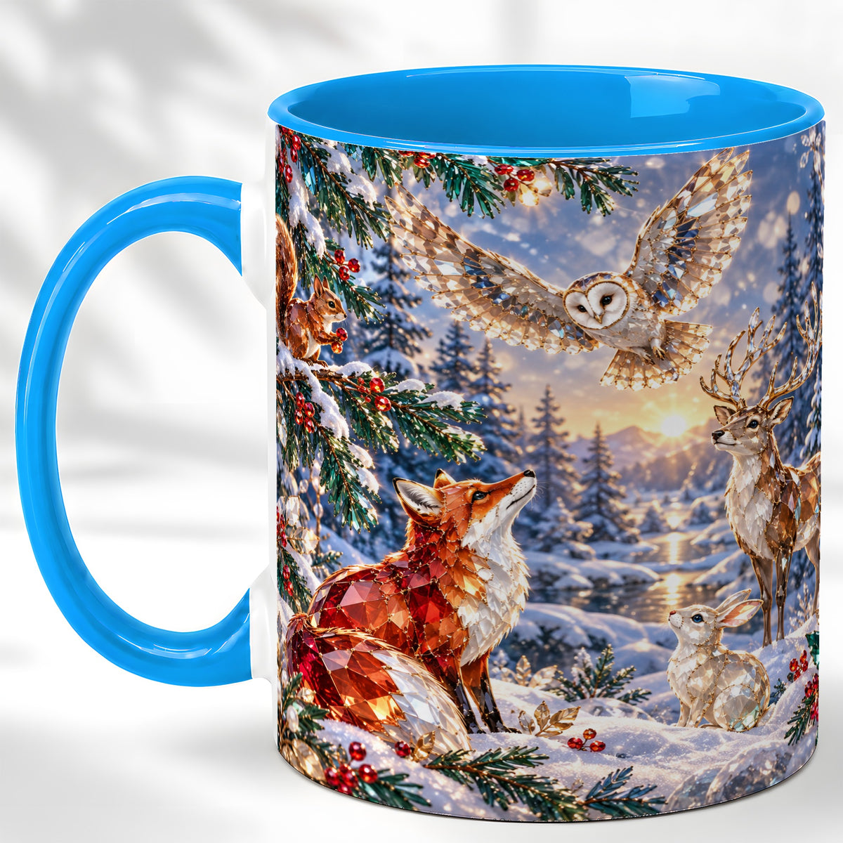 #pl[11oz|Blue] Winter Woodland Coffee Mug, Wildlife Mug, Ceramic Cup