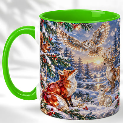 #pl[11oz|Green] Winter Woodland Coffee Mug, Wildlife Mug, Ceramic Cup