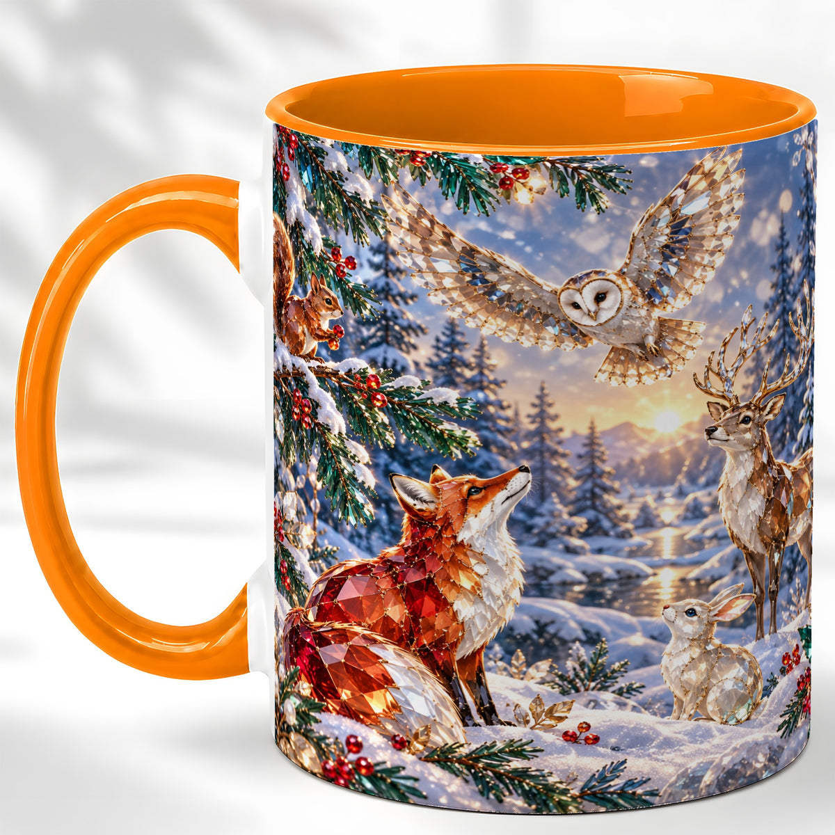 #pl[11oz|Orange] Winter Woodland Coffee Mug, Wildlife Mug, Ceramic Cup
