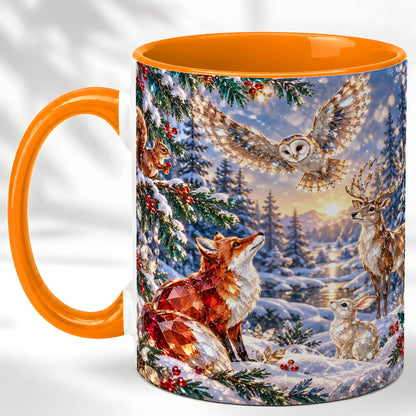 #pl[11oz|Orange] Winter Woodland Coffee Mug, Wildlife Mug, Ceramic Cup