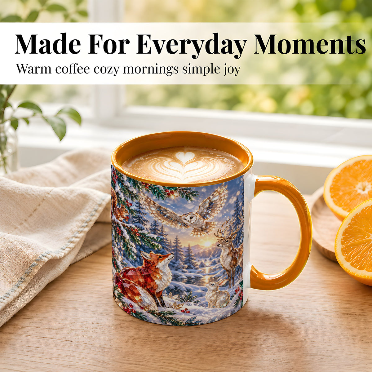 #pl[11oz|Orange] Winter Woodland Coffee Mug, Wildlife Mug, Ceramic Cup
