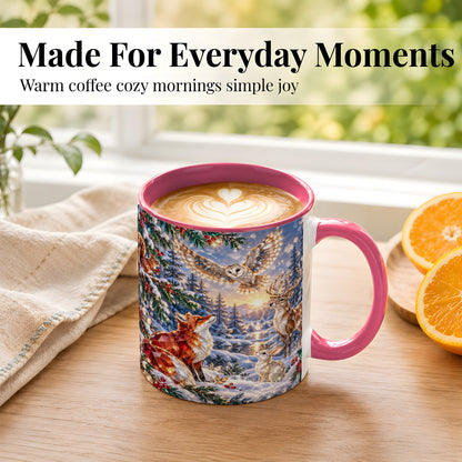 #pl[11oz|Pink] Winter Woodland Coffee Mug, Wildlife Mug, Ceramic Cup
