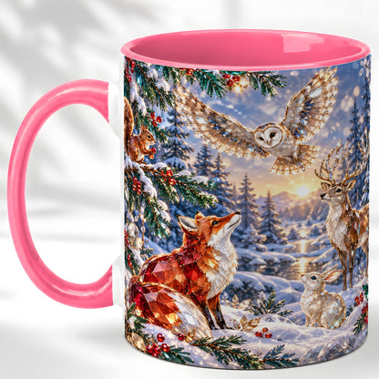 #pl[11oz|Pink] Winter Woodland Coffee Mug, Wildlife Mug, Ceramic Cup