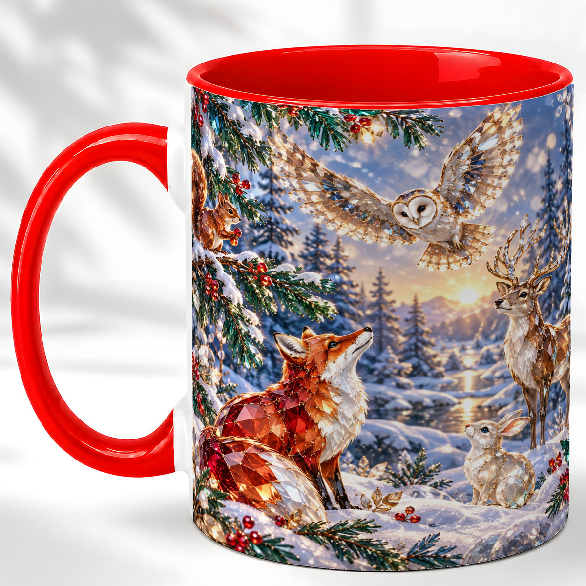 Winter Woodland Coffee Mug, Wildlife Mug, Ceramic Cup