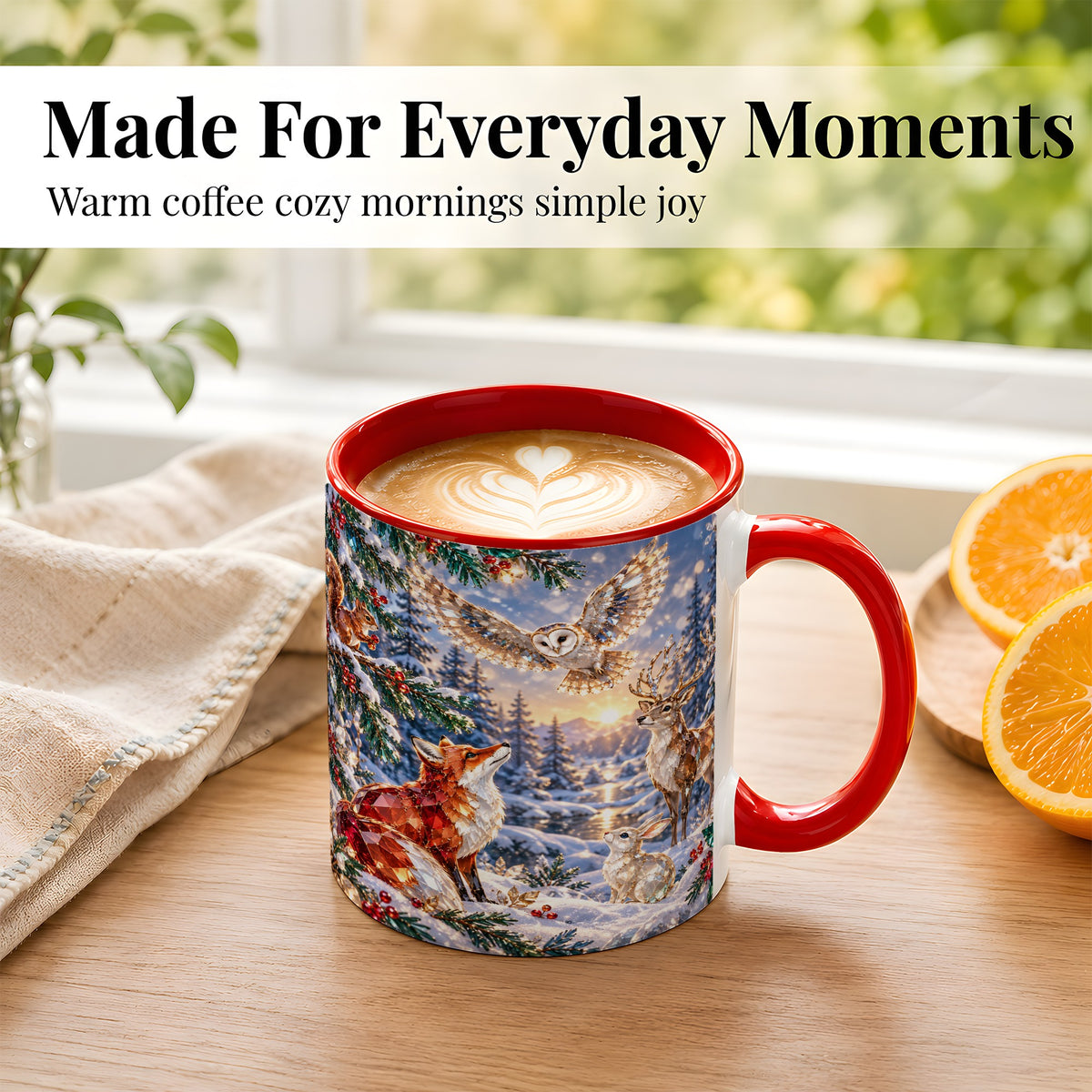 #pl[11oz|Red] Winter Woodland Coffee Mug, Wildlife Mug, Ceramic Cup