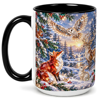 #pl[15oz|Black] Winter Woodland Coffee Mug, Wildlife Mug, Ceramic Cup