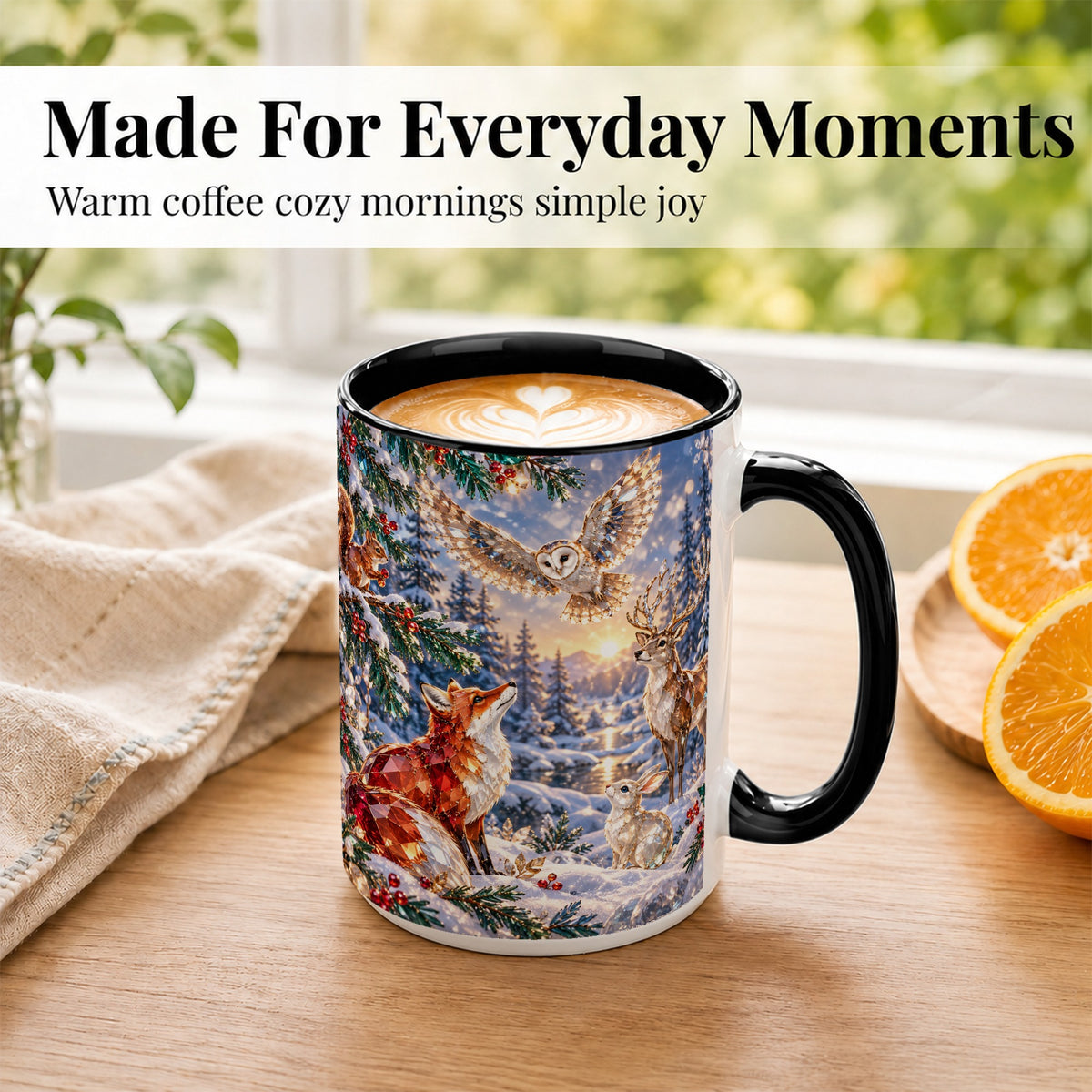 #pl[15oz|Black] Winter Woodland Coffee Mug, Wildlife Mug, Ceramic Cup