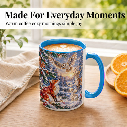 #pl[15oz|Blue] Winter Woodland Coffee Mug, Wildlife Mug, Ceramic Cup