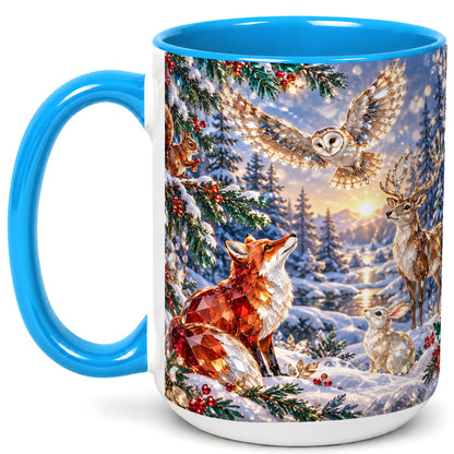 #pl[15oz|Blue] Winter Woodland Coffee Mug, Wildlife Mug, Ceramic Cup