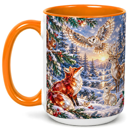 #pl[15oz|Orange] Winter Woodland Coffee Mug, Wildlife Mug, Ceramic Cup