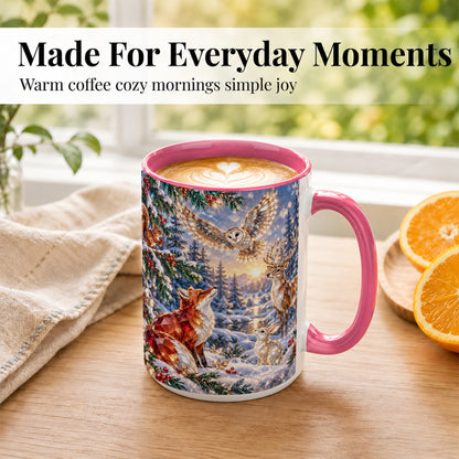 #pl[15oz|Pink] Winter Woodland Coffee Mug, Wildlife Mug, Ceramic Cup
