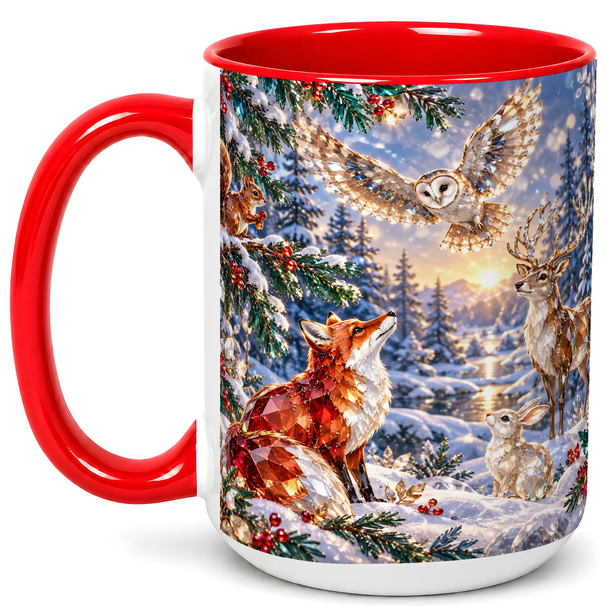 #pl[15oz|Red] Winter Woodland Coffee Mug, Wildlife Mug, Ceramic Cup